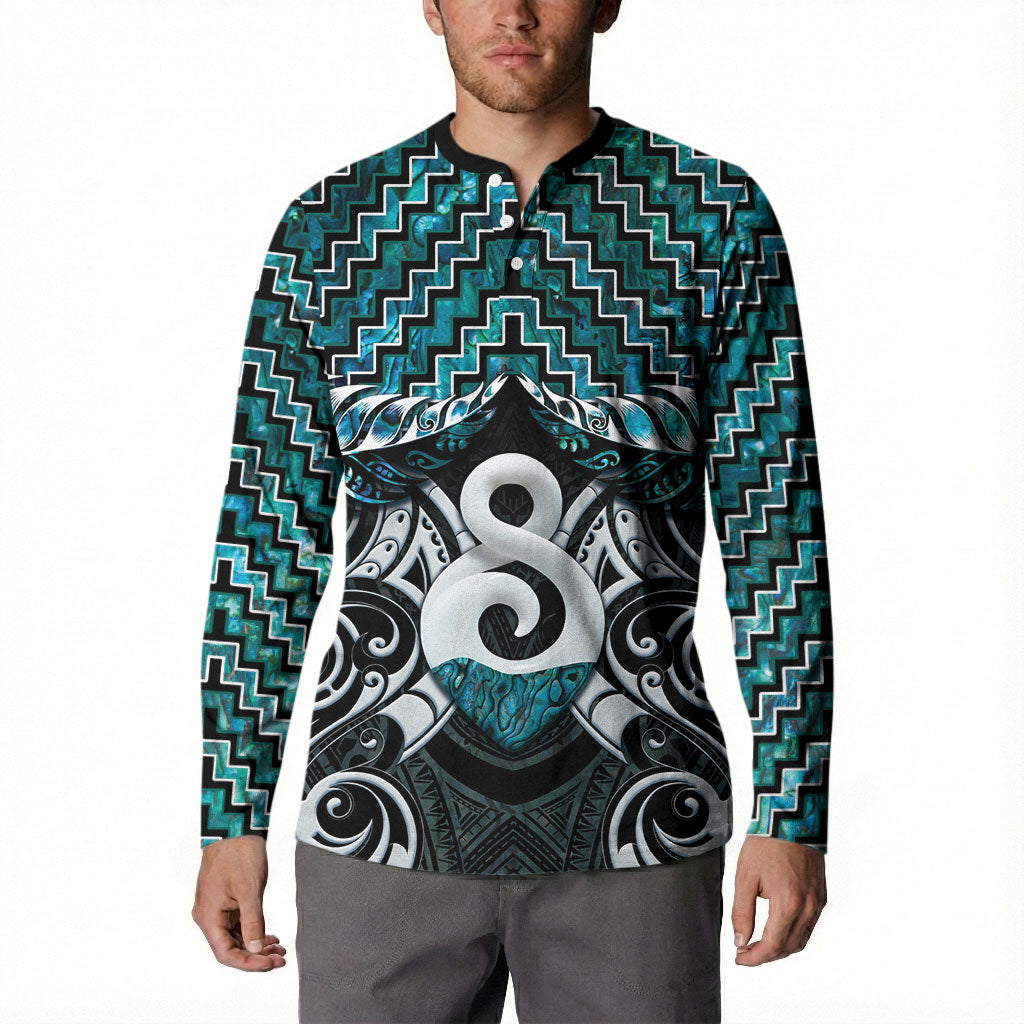 New Zealand Maori Button Sweatshirt Poutama Pikorua - Single Twist Paua Shell