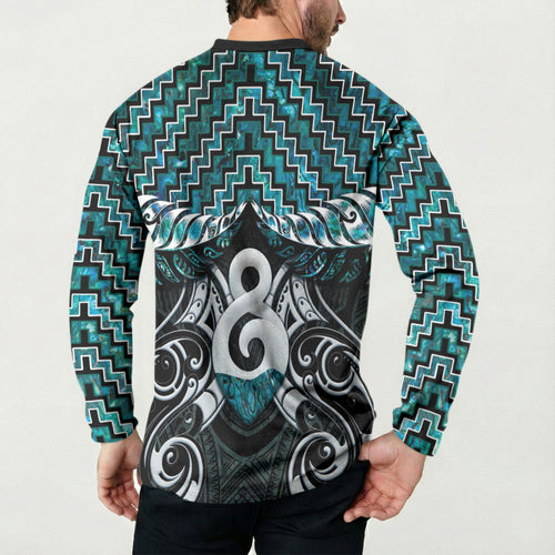 New Zealand Maori Button Sweatshirt Poutama Pikorua - Single Twist Paua Shell