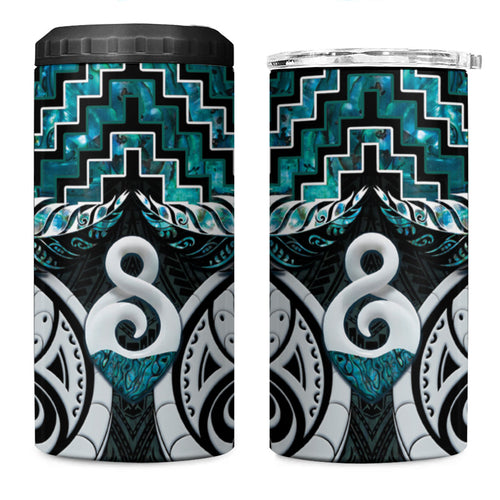 New Zealand Maori 4 in 1 Can Cooler Tumbler Poutama Pikorua - Single Twist Paua Shell