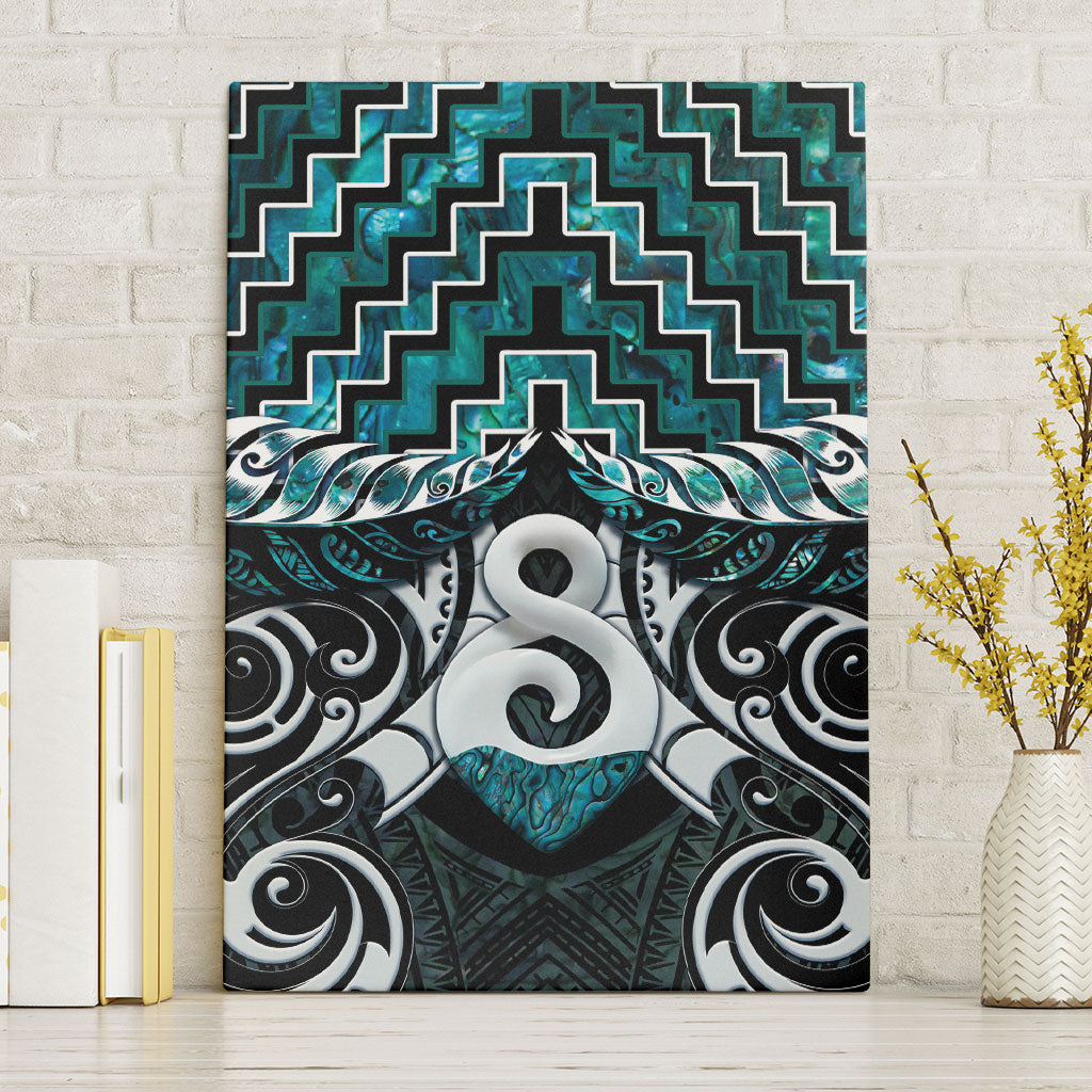New Zealand Maori Canvas Wall Art Poutama Pikorua - Single Twist Paua Shell