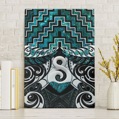 New Zealand Maori Canvas Wall Art Poutama Pikorua - Single Twist Paua Shell