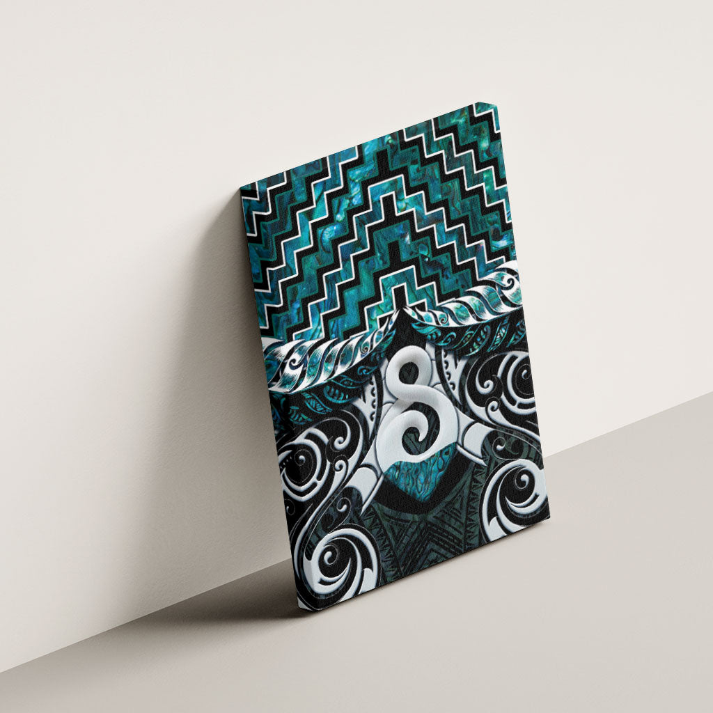 New Zealand Maori Canvas Wall Art Poutama Pikorua - Single Twist Paua Shell