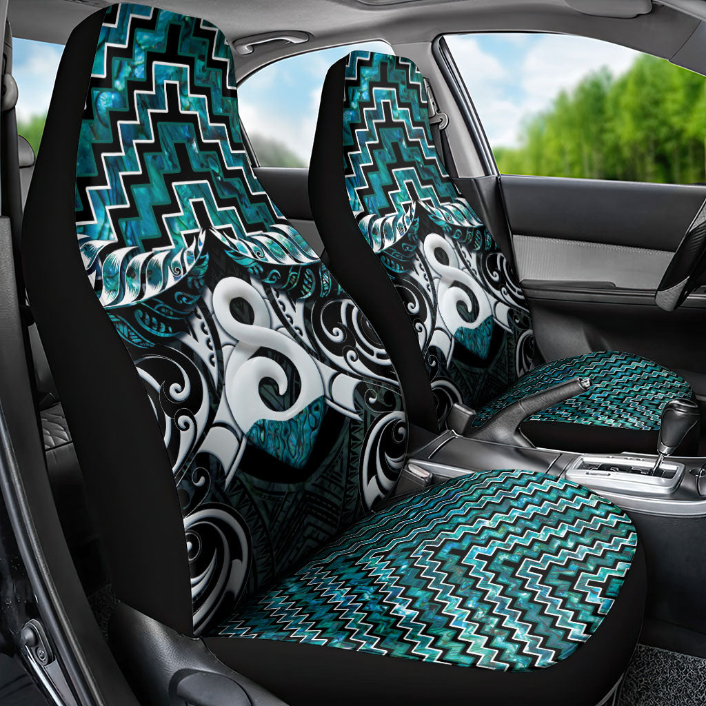New Zealand Maori Car Seat Cover Poutama Pikorua - Single Twist Paua Shell