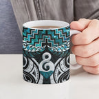 New Zealand Maori Ceramic Mug Poutama Pikorua - Single Twist Paua Shell