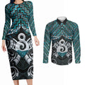 New Zealand Maori Couples Matching Long Sleeve Bodycon Dress and Long Sleeve Button Shirt Poutama Pikorua - Single Twist Paua Shell
