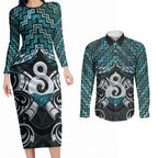 New Zealand Maori Couples Matching Long Sleeve Bodycon Dress and Long Sleeve Button Shirt Poutama Pikorua - Single Twist Paua Shell