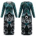 New Zealand Maori Couples Matching Long Sleeve Bodycon Dress and Long Sleeve Button Shirt Poutama Pikorua - Single Twist Paua Shell