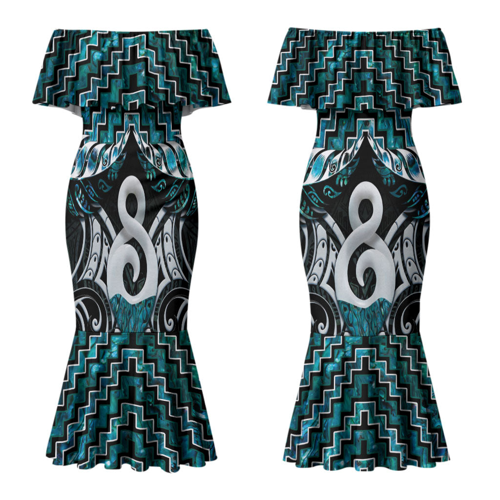 New Zealand Maori Couples Matching Mermaid Dress and Hawaiian Shirt Poutama Pikorua - Single Twist Paua Shell