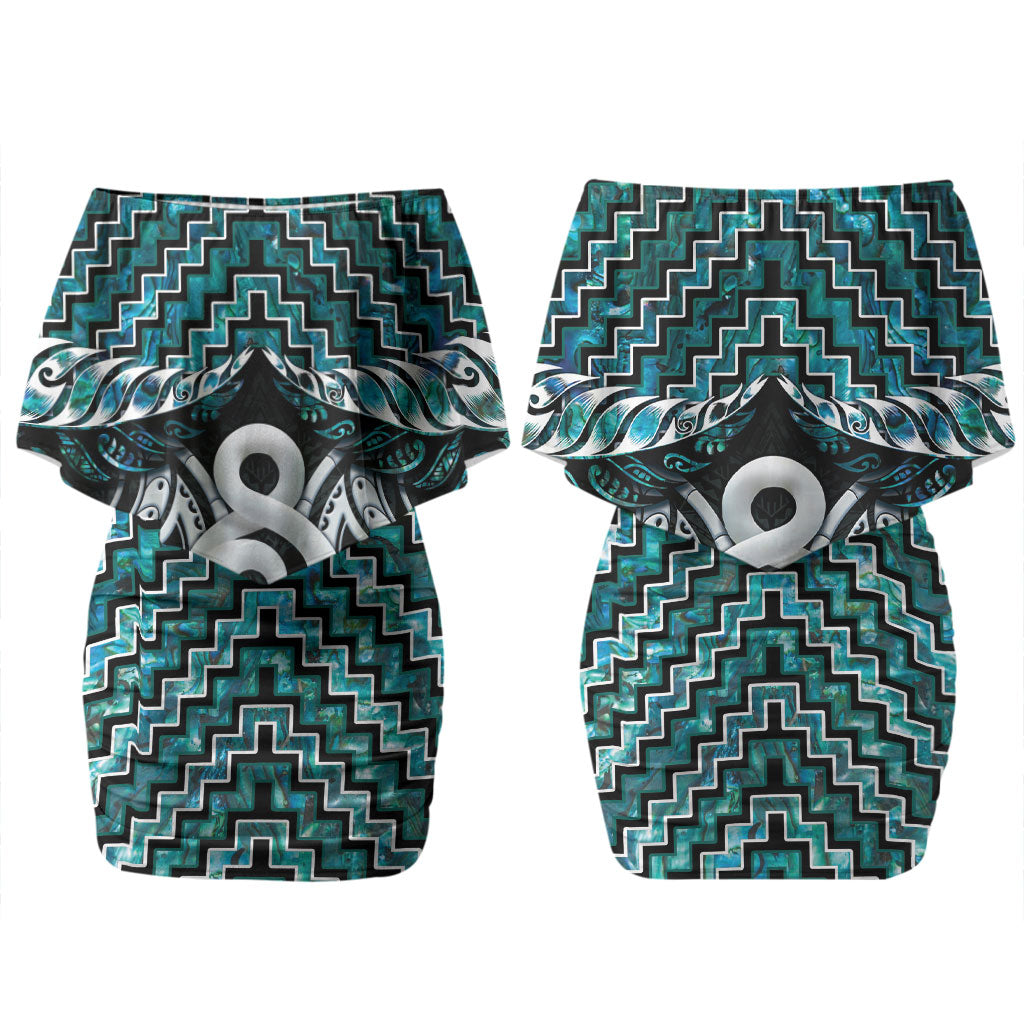 New Zealand Maori Couples Matching Off Shoulder Short Dress and Hawaiian Shirt Poutama Pikorua - Single Twist Paua Shell