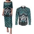 New Zealand Maori Couples Matching Puletasi and Long Sleeve Button Shirt Poutama Pikorua - Single Twist Paua Shell