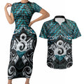 New Zealand Maori Couples Matching Short Sleeve Bodycon Dress and Hawaiian Shirt Poutama Pikorua - Single Twist Paua Shell