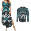 New Zealand Maori Couples Matching Summer Maxi Dress and Long Sleeve Button Shirt Poutama Pikorua - Single Twist Paua Shell