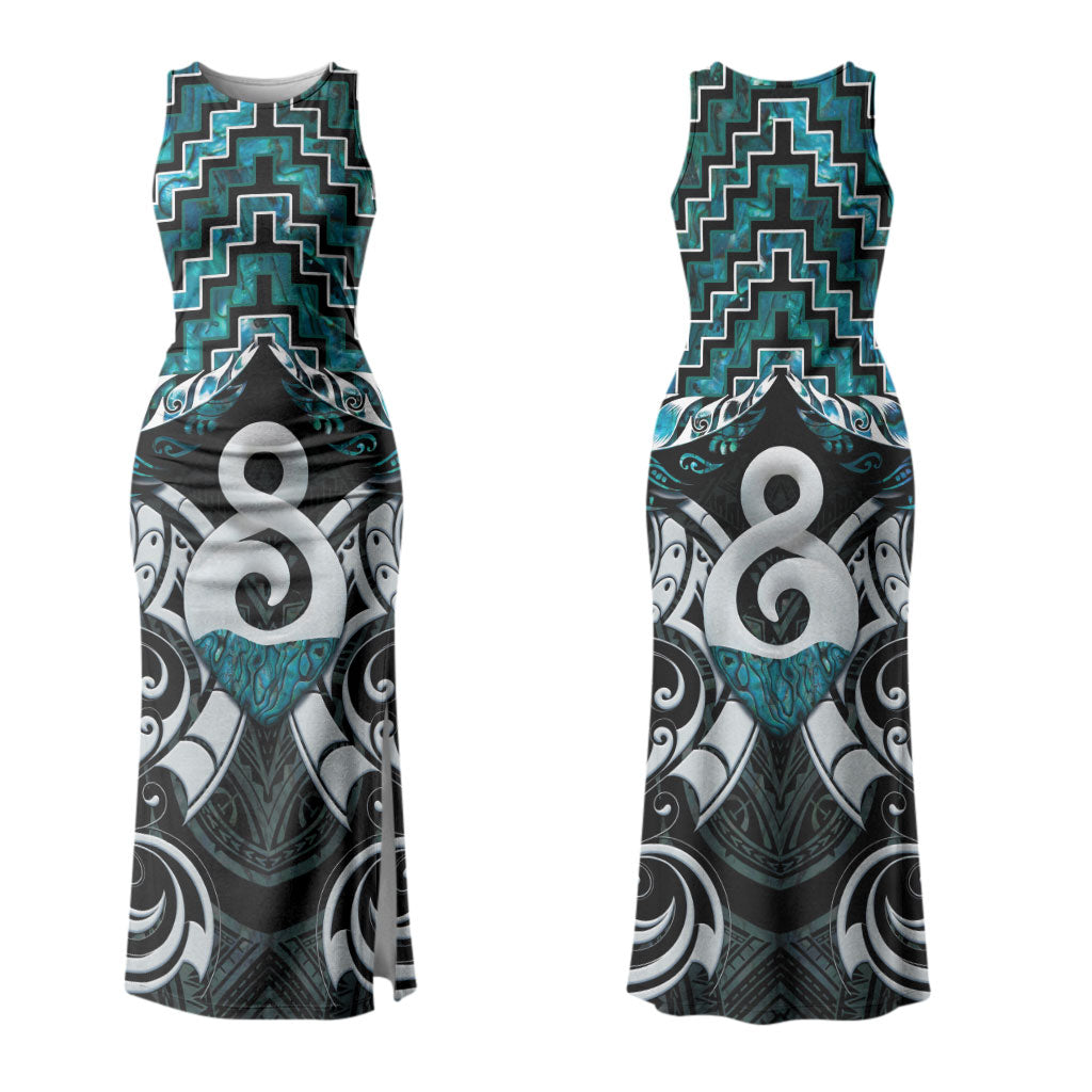 New Zealand Maori Couples Matching Tank Maxi Dress and Hawaiian Shirt Poutama Pikorua - Single Twist Paua Shell