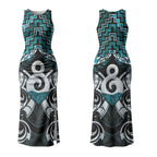 New Zealand Maori Couples Matching Tank Maxi Dress and Long Sleeve Button Shirt Poutama Pikorua - Single Twist Paua Shell