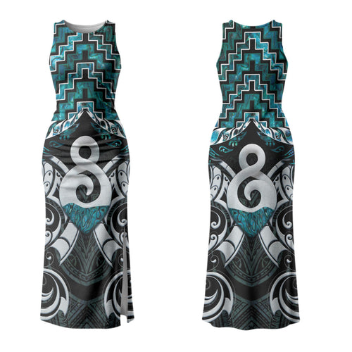 New Zealand Maori Couples Matching Tank Maxi Dress and Long Sleeve Button Shirt Poutama Pikorua - Single Twist Paua Shell