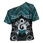New Zealand Maori Cross Shoulder Shirt Poutama Pikorua - Single Twist Paua Shell