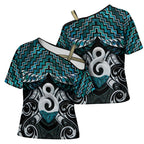 New Zealand Maori Cross Shoulder Shirt Poutama Pikorua - Single Twist Paua Shell