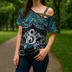 New Zealand Maori Cross Shoulder Shirt Poutama Pikorua - Single Twist Paua Shell