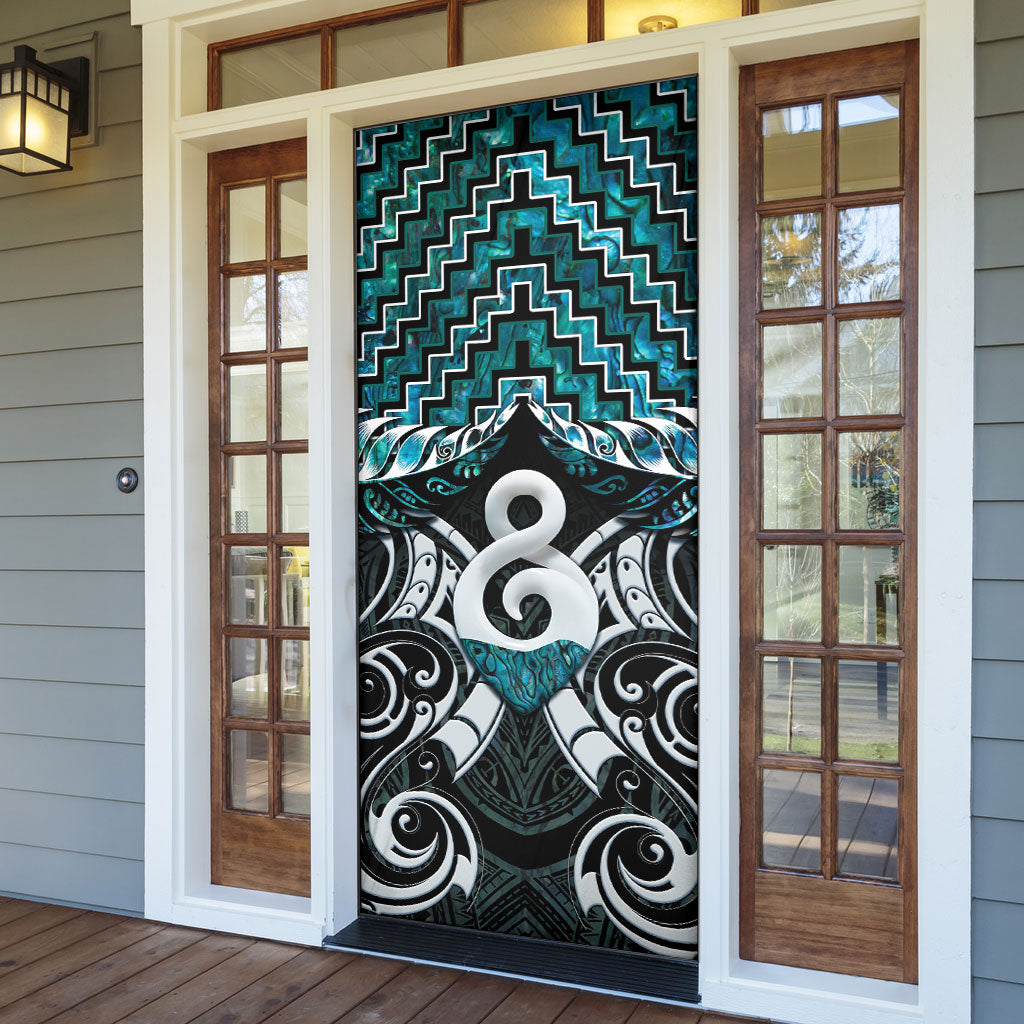 New Zealand Maori Door Cover Poutama Pikorua - Single Twist Paua Shell