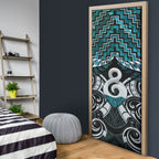 New Zealand Maori Door Cover Poutama Pikorua - Single Twist Paua Shell