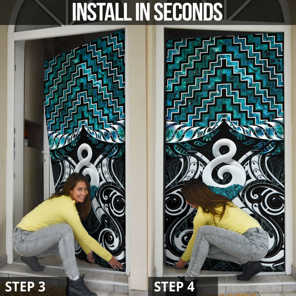 New Zealand Maori Door Cover Poutama Pikorua - Single Twist Paua Shell