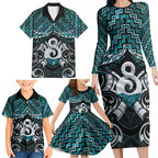 New Zealand Maori Family Matching Long Sleeve Bodycon Dress and Hawaiian Shirt Poutama Pikorua - Single Twist Paua Shell