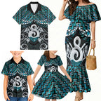 New Zealand Maori Family Matching Mermaid Dress and Hawaiian Shirt Poutama Pikorua - Single Twist Paua Shell