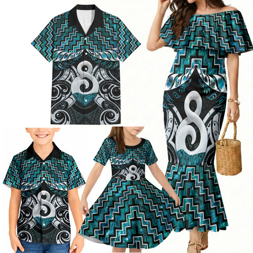 New Zealand Maori Family Matching Mermaid Dress and Hawaiian Shirt Poutama Pikorua - Single Twist Paua Shell