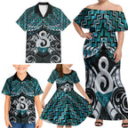 New Zealand Maori Family Matching Off Shoulder Maxi Dress and Hawaiian Shirt Poutama Pikorua - Single Twist Paua Shell