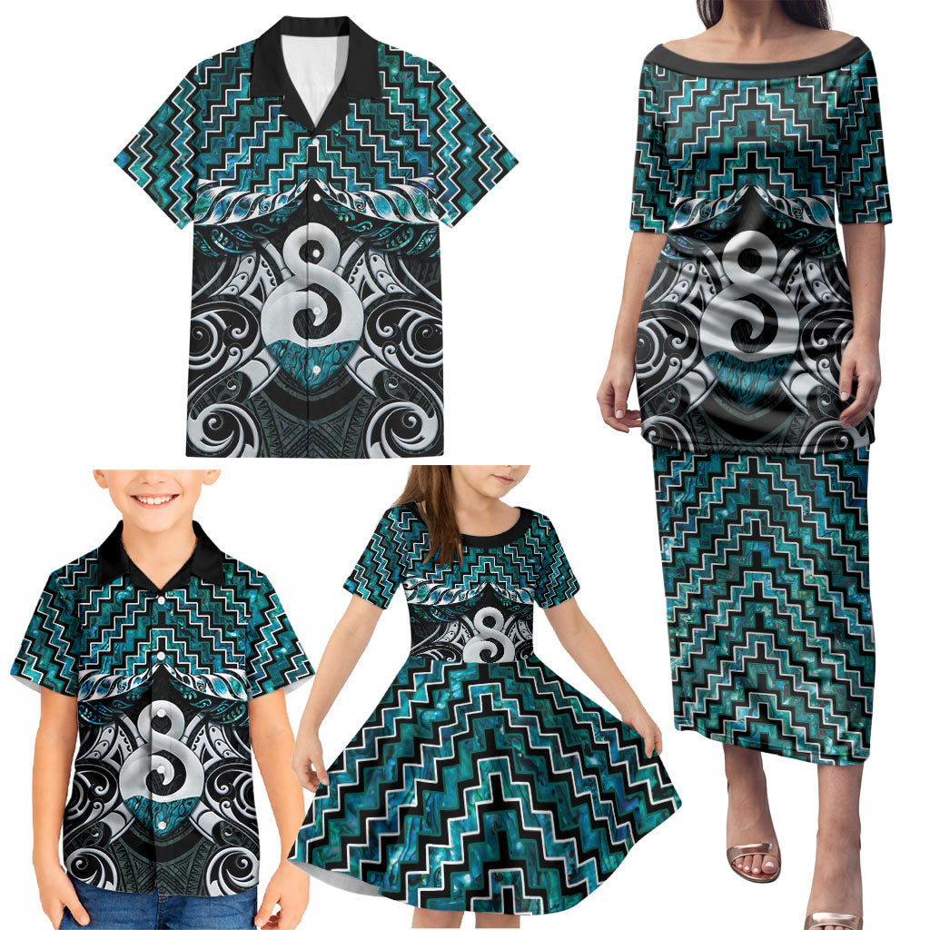 New Zealand Maori Family Matching Puletasi and Hawaiian Shirt Poutama Pikorua - Single Twist Paua Shell