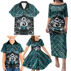New Zealand Maori Family Matching Puletasi and Hawaiian Shirt Poutama Pikorua - Single Twist Paua Shell
