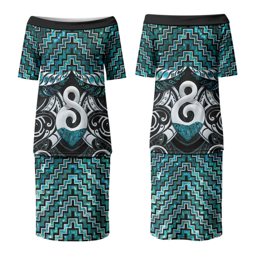 New Zealand Maori Family Matching Puletasi and Hawaiian Shirt Poutama Pikorua - Single Twist Paua Shell