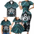 New Zealand Maori Family Matching Short Sleeve Bodycon Dress and Hawaiian Shirt Poutama Pikorua - Single Twist Paua Shell