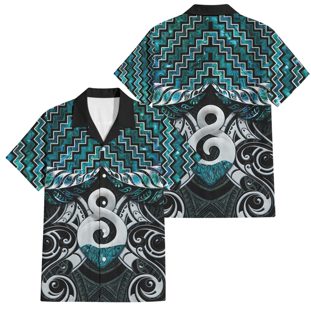 New Zealand Maori Family Matching Short Sleeve Bodycon Dress and Hawaiian Shirt Poutama Pikorua - Single Twist Paua Shell