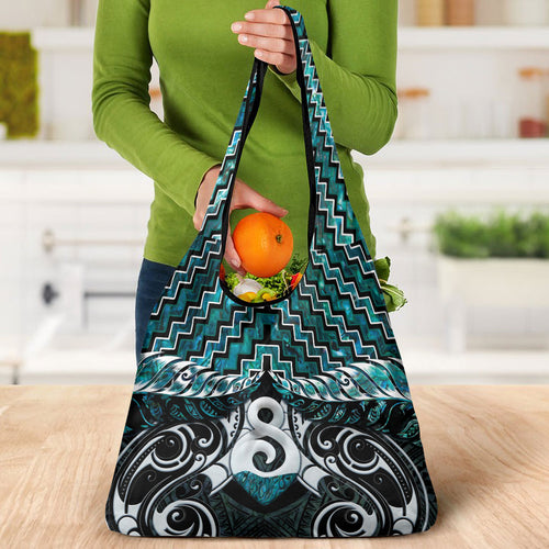 New Zealand Maori Grocery Bag Poutama Pikorua - Single Twist Paua Shell