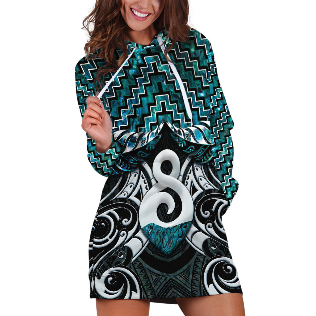 New Zealand Maori Hoodie Dress Poutama Pikorua - Single Twist Paua Shell