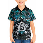 New Zealand Maori Kid Hawaiian Shirt Poutama Pikorua - Single Twist Paua Shell