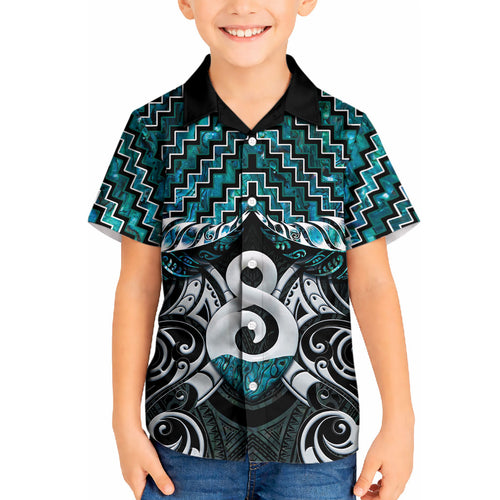 New Zealand Maori Kid Hawaiian Shirt Poutama Pikorua - Single Twist Paua Shell