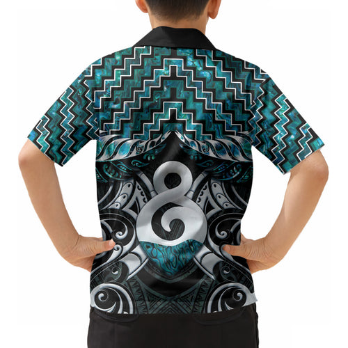 New Zealand Maori Kid Hawaiian Shirt Poutama Pikorua - Single Twist Paua Shell