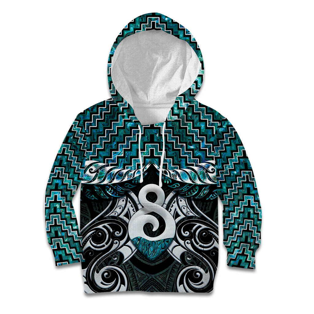 New Zealand Maori Kid Hoodie Poutama Pikorua - Single Twist Paua Shell