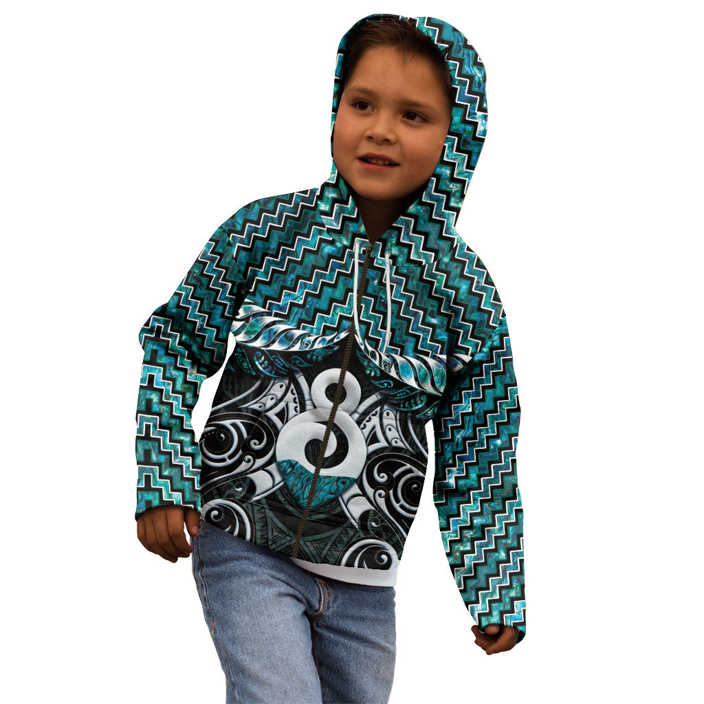 New Zealand Maori Kid Hoodie Poutama Pikorua - Single Twist Paua Shell