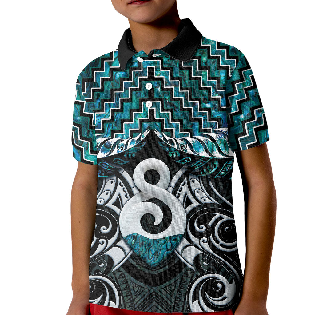 New Zealand Maori Kid Polo Shirt Poutama Pikorua - Single Twist Paua Shell