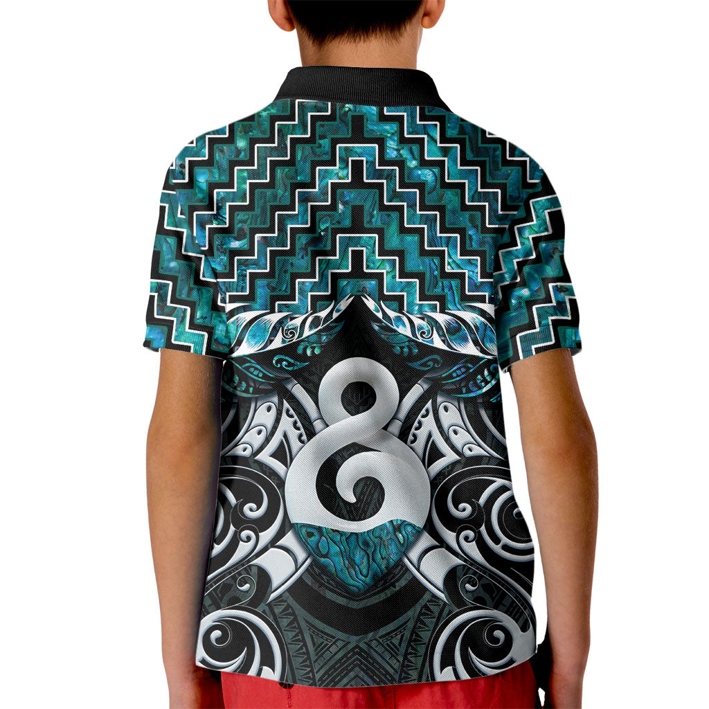 New Zealand Maori Kid Polo Shirt Poutama Pikorua - Single Twist Paua Shell