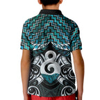 New Zealand Maori Kid Polo Shirt Poutama Pikorua - Single Twist Paua Shell