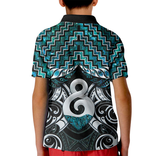 New Zealand Maori Kid Polo Shirt Poutama Pikorua - Single Twist Paua Shell