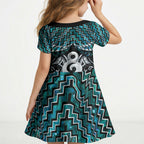 New Zealand Maori Kid Short Sleeve Dress Poutama Pikorua - Single Twist Paua Shell