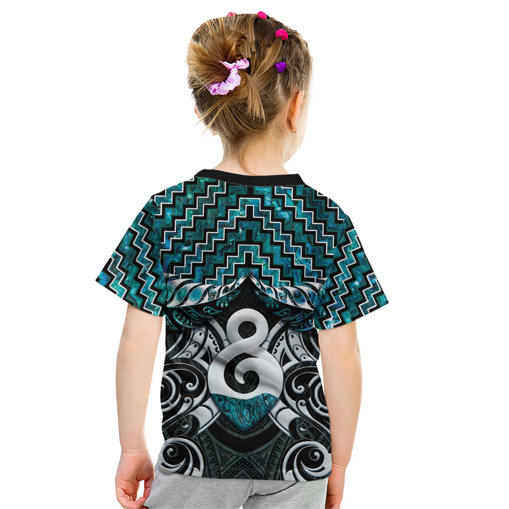 New Zealand Maori Kid T Shirt Poutama Pikorua - Single Twist Paua Shell