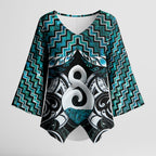 New Zealand Maori Kimono Sleeve Blouse Poutama Pikorua - Single Twist Paua Shell