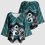 New Zealand Maori Kimono Sleeve Blouse Poutama Pikorua - Single Twist Paua Shell