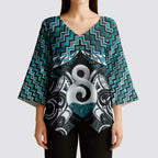 New Zealand Maori Kimono Sleeve Blouse Poutama Pikorua - Single Twist Paua Shell